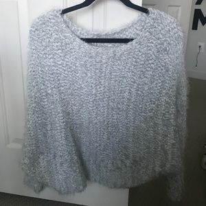 Fuzzy semi-cropped blue-gray sweater